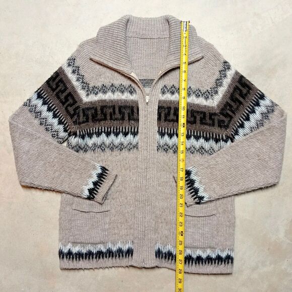 Vintage Cowichan Sweater Size Medium/Large Beige Full Zip Cardigan Aztec Knit - Picture 7 of 8